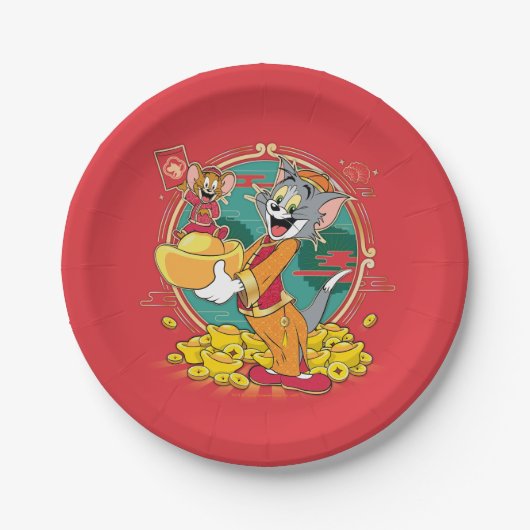 Assiettes En Carton Enveloppe rouge du Nouvel An Tom & Jerry (Devant)
