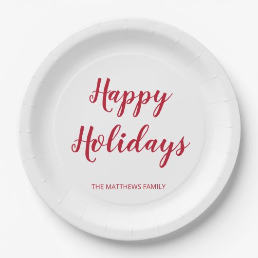 Assiettes En Carton Épais Rouge moderne Script Joyeux vacances Noël (Devant)