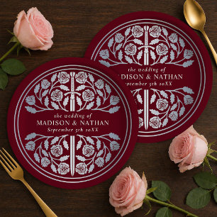 Assiettes En Carton Épée médiévale royale rouge argentée de mariage