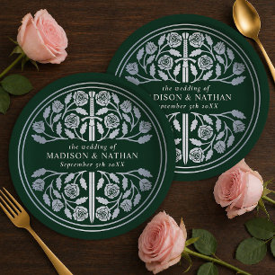 Assiettes En Carton Épée Médiévale Royale Verte Argentée de Mariage