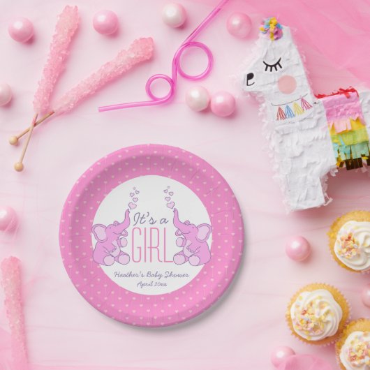 Assiettes En Carton Éphants du coeur fille baby shower plaques de papi (Fête)