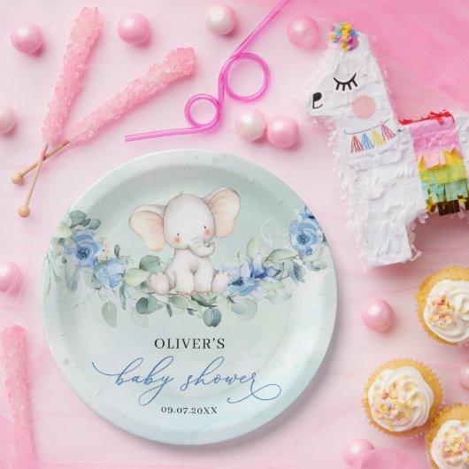 Assiettes En Carton Ephène garçon populaire poussiéreux bleu floral eu (Fête)