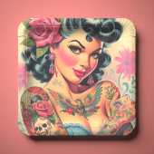 Assiettes En Carton Épingle à tatouage rétro