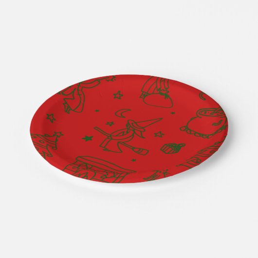 Assiettes En Carton épiphanie noël sorcière befana rouge (Angle)