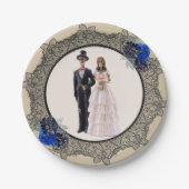 Assiettes En Carton Épouse squelette et chambre noire dentelle bleue R (Devant)