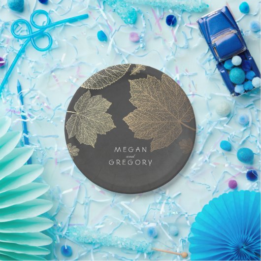 Assiettes En Carton Épouser de feuille d'automne de tableau et d'or (Fête)