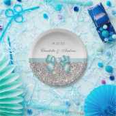 Assiettes En Carton Épouser turquoise de paillettes d'argent d'arc de (Fête)