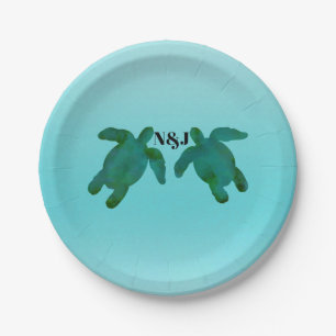Assiettes En Carton Épouser vert-bleu de tortues de mer d'océan de