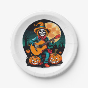 Assiettes En Carton épouvantail joue de la guitare et célèbre Hallowee