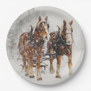 Assiettes En Carton Équipe de Belgique de cheval Wintery Christmas Sce