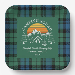 Assiettes En Carton Équipe de camping de la famille Tartan rétro Plaid