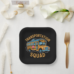 Assiettes En Carton Équipe de transport de conducteurs d'autobus scola