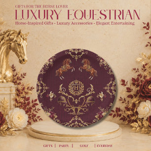 Assiettes En Carton Équitation de Luxe Bourgogne et Or