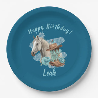 Assiettes En Carton Équitation Florale de Cheval Occidental - Marine