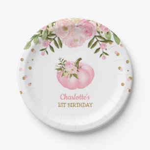 Assiettes En Carton Ęr premier anniversaire 7" de citrouille floral