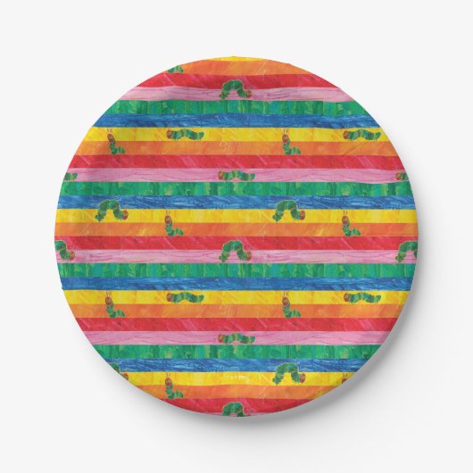 Assiettes En Carton Eric Carle | Caterpillar Rainbow Stripe Motif (Devant)
