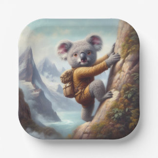 Assiettes En Carton Escalade de montagne avec un koala