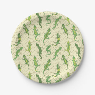 Assiettes En Carton Escalade de roche Geckos sur jaune - motif sans so