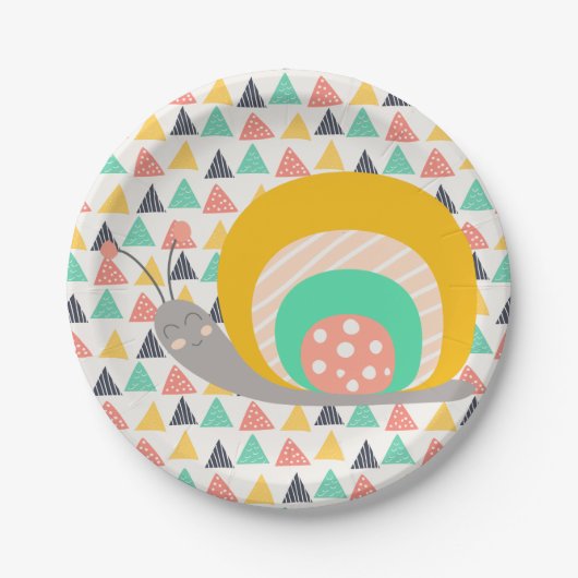 Assiettes En Carton Escargot heureux sur des triangles (Devant)