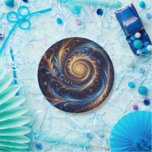 Assiettes En Carton Espace Abstrait moderne Royal Blue et Gold Swirls