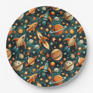 Assiettes En Carton Espace atomique milieu du siècle Orange sarcelle P