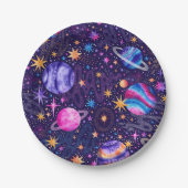 Assiettes En Carton Espace extérieur Galaxie avec Planètes Comètes et  (Devant)