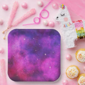 Assiettes En Carton Espace rose & violet & Étoiles Faux Galaxy (Fête)
