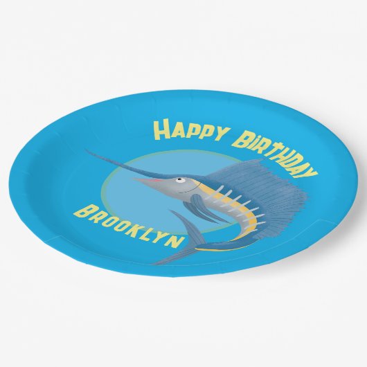 Assiettes En Carton Espadon voilier personnalisées dessin d'anniversai (Angle)