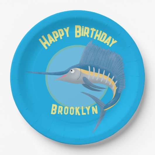 Assiettes En Carton Espadon voilier personnalisées dessin d'anniversai (Devant)