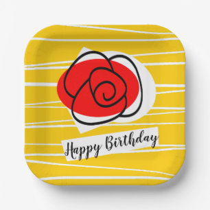 Assiettes En Carton Espagnol Rose Anniversaire carré plaque papier