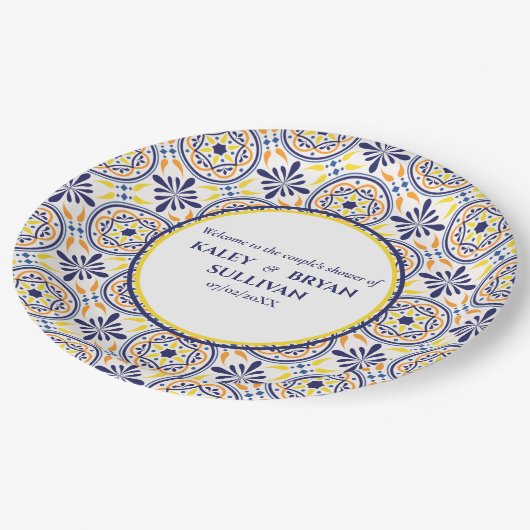 Assiettes En Carton Espagnol Tile Jaune mariage méditerranéen V1 (Angle)