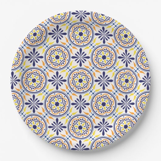 Assiettes En Carton Espagnol Tile Jaune mariage méditerranéen V2 (Devant)