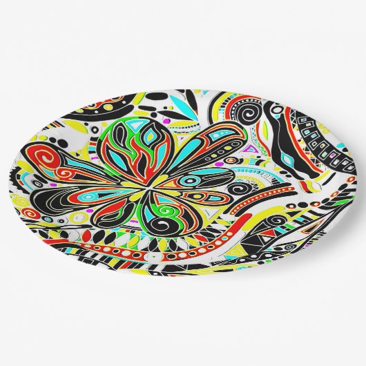 Assiettes En Carton Esquisse Imaginaire Art - Fleurs Abstraites 3 (Angle)