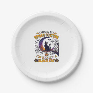 Assiettes En Carton Est Costume Humain Chat Noir Halloween Lune_1