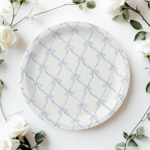Assiettes En Carton esthétique Coquette Vintage Nœud Papillon Bleu Fr