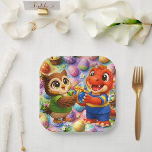 Assiettes En Carton Et mettre joyeuses Pâques carré enfants vacances p