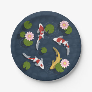 Assiettes En Carton Étang japonais de poissons Koi