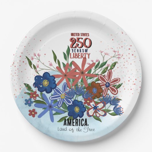 Assiettes En Carton États-Unis 250 ans Floral Patriotic (Devant)