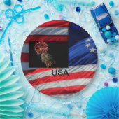 Assiettes En Carton États-Unis Drapeau et feux d'artifice (Fête)