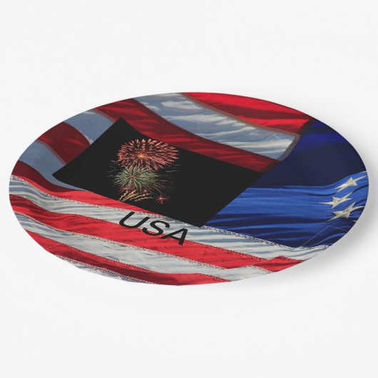 Assiettes En Carton États-Unis Drapeau et feux d'artifice (Angle)