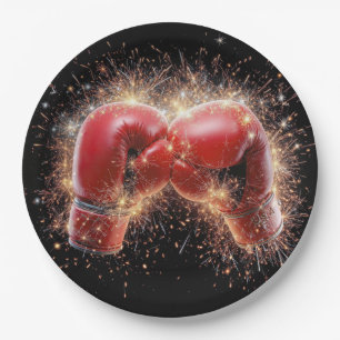 Assiettes En Carton États-Unis Gants De Boxe Rouge En Feu D'Oeuvre