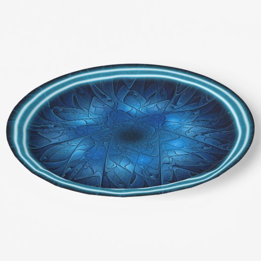 Assiettes En Carton Etched Look Blue Fractal Star de David (Angle)