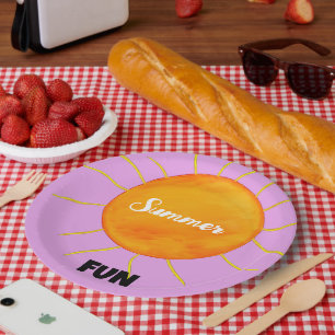Assiettes En Carton Été Amusant Jaune Orange Soleil Violet