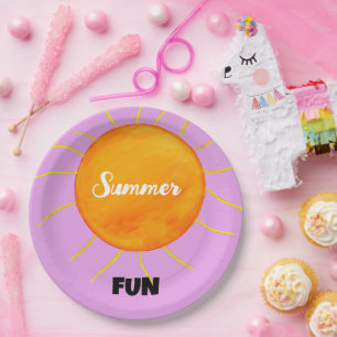 Assiettes En Carton Été Amusant Jaune Orange Soleil Violet