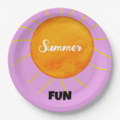 Assiettes En Carton Été Amusant Jaune Orange Soleil Violet (Devant)