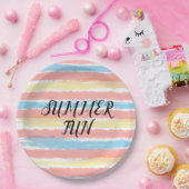 Assiettes En Carton Été Amusant rose jaune Aquarelle bleu (Fête)