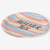 Assiettes En Carton Été Amusant rose jaune Aquarelle bleu (Angle)