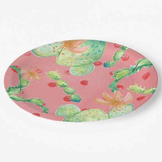 Assiettes En Carton Été Cactus Plaque en papier rose (Angle)