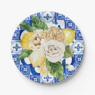 Assiettes En Carton Eté Carrelage de citron et de fleurs méditerran