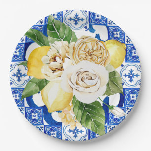 Assiettes En Carton Eté Carrelage de citron et de fleurs méditerranéen